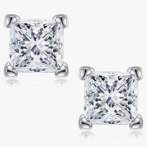 2 Carat Princess Cut Diamond Stud Earrings ~ Dainty Moissanite Studs